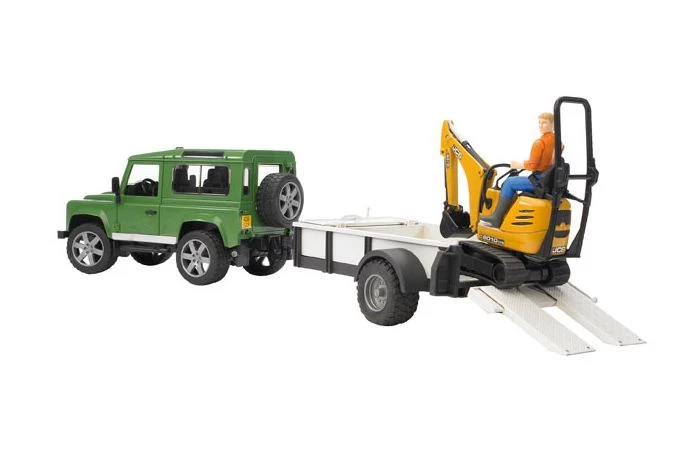 Bruder 2593 Land Rover Defender Met Aanhanger En JCB Kraan Met Bestuurder 1 Bruder 2593 Land Rover Defender Met Aanhanger En JCB Kraan Met Bestuurder