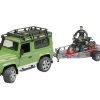 Bruder 2598 Land Rover Defender Station Wagon, Trailer, Scrambler Ducati Cafe Racer En Bestuurder